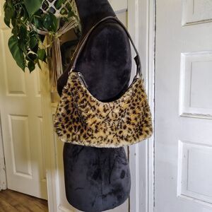 VTG Y2k 2002 Old Navy Leopard Print Faux Fur Small Shoulder Purse